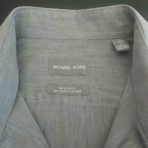 Michael Kors SZ 15 MK Slim Fit 100% Cotton Button Up Men's Grey Shirt - Picture 6 of 10